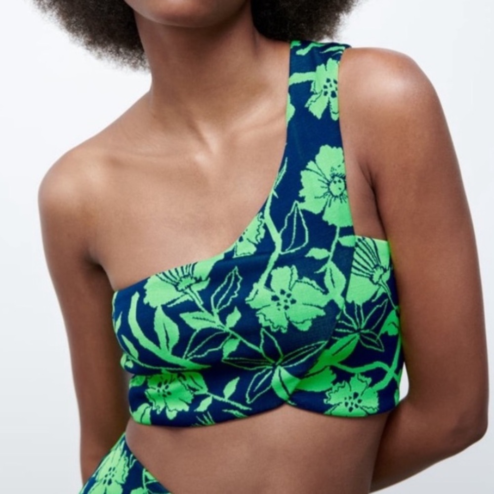 Zara Floral One Shoulder Crop Top